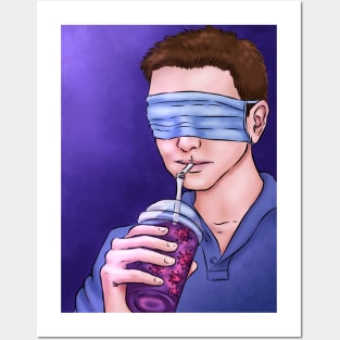 Man blindfolded drinking coronavirus smoothie Posters and Art